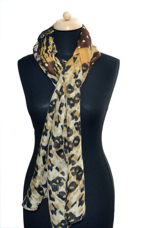 Brown yellow leopard print scarf